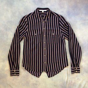 Veronica Beard Navy Striped 100% Silk Blouse